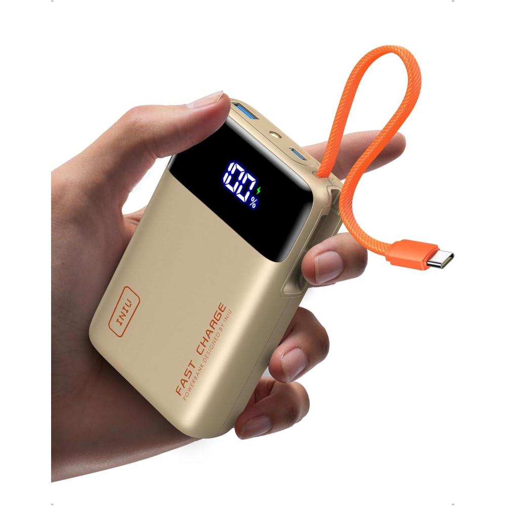 image:imageINIU 45W Portable Charger Smallest 20000mAh Power Bank with Build in USBC Cable Fast Charging USB C inampOut Battery Pack Travel Phone Charger for iPhone 17 16 15 Air Samsung S25 S24 Google GreenBeige