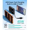 INIU 45W Portable Charger, Smallest 20000mAh Power Bank with Build in USB-C Cable, Fast Charging USB C in&Out Battery Pack, Travel Phone Charger for iPhone 17 16 15 Air Samsung S25 S24 Google, Green(Black)