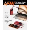 INIU 45W Portable Charger, Smallest 20000mAh Power Bank with Build in USB-C Cable, Fast Charging USB C in&Out Battery Pack, Travel Phone Charger for iPhone 17 16 15 Air Samsung S25 S24 Google, Green(Red)