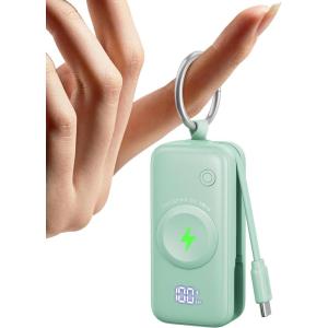 INIU 3-in-1 Portable Charger, 5000mAh Power Bank with Watch Charger & Built-in Cable, Compact 20W Fast Charging Battery Pack, Key Chain & Travel Essential for iPhone 16 15, Apple Watch, AirPods, etc(Green)